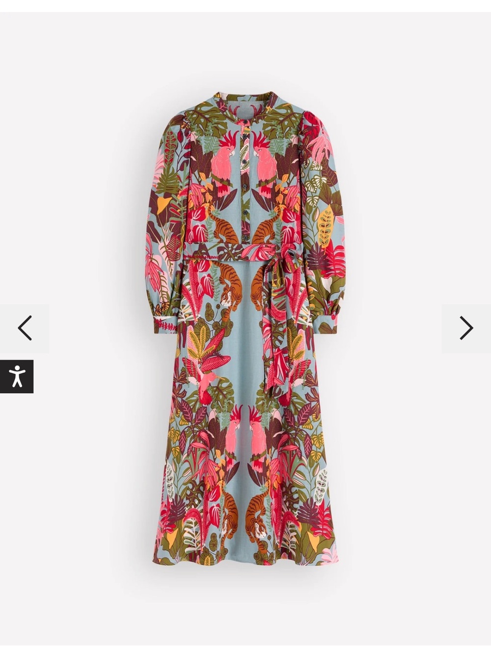 Boden Tropical Print Long-Sleeve Midi Dress in Aqua, Pink and Green - Picture 2 of 6